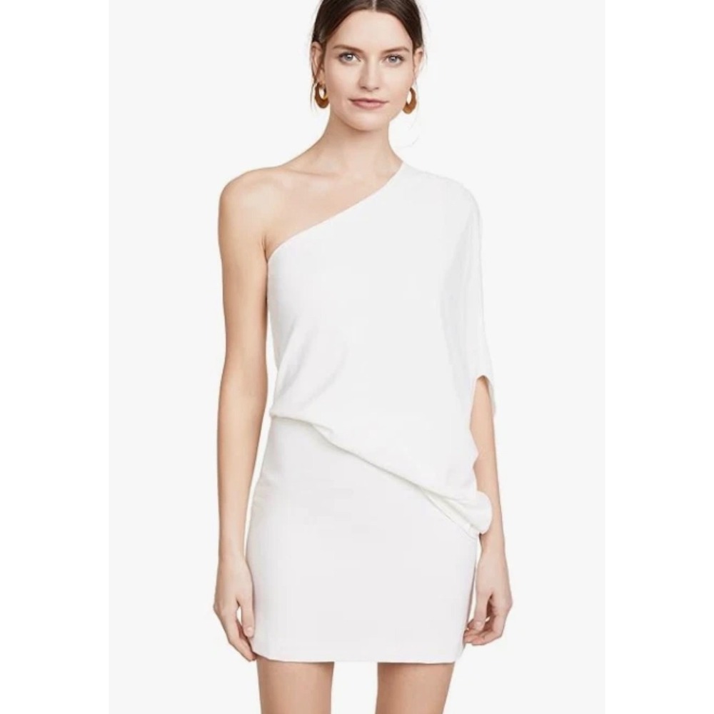 Halston Heritage Women's White One-shoulder Cape Sleeve Mini Dress Size 12
